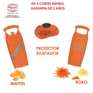 Kit Mandolinas 5 Cortes Waffel + Roko + Protector Borner